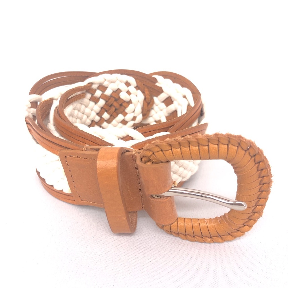 Leather White Weave Belt